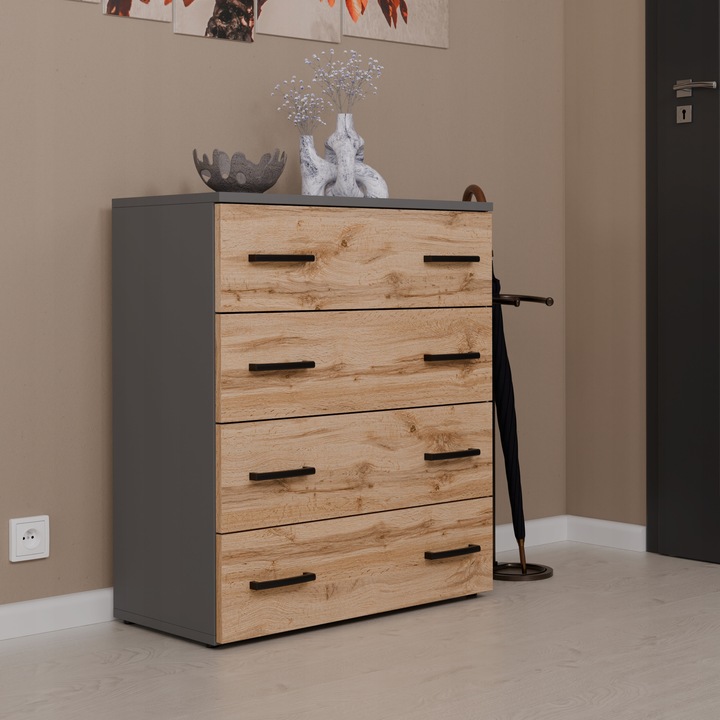 SZAFKA NA BUTY REGAŁ SZARY DĄB WOTAN 71CM 4 PÓŁKI STOJAK BEZ SIEDZISKA