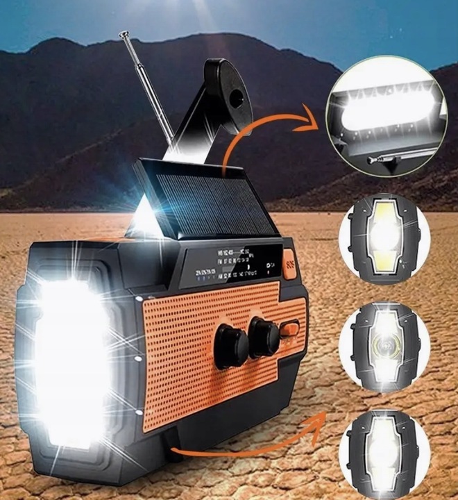 PRZENOŚNE RADIO SOLARNE KORBKA ALARM DYNAMO AWARYJNE LATARKA 4000mAh