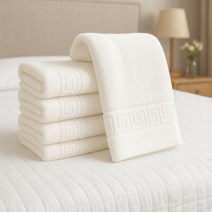 RĘCZNIK KĄPIELOWY BAWEŁNIANY FROTTE HOTELOWY WZÓR GRECKI BIAŁY 70x140