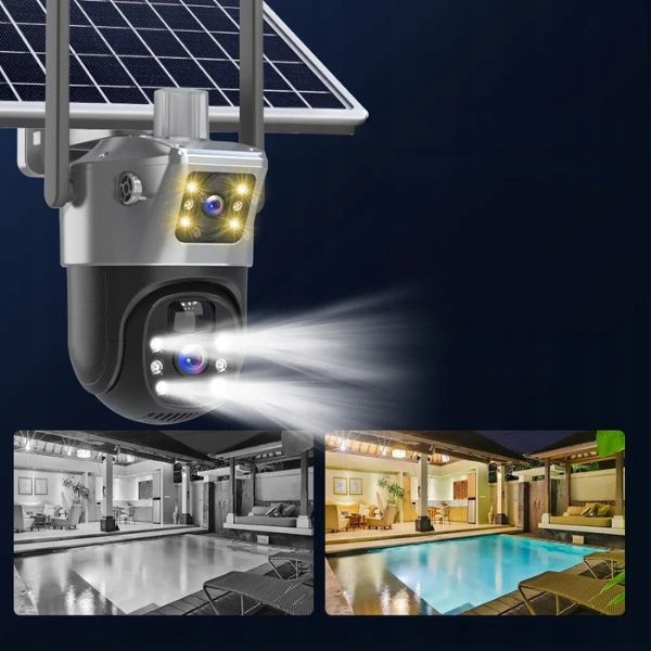 Solarna Zewnętrzna kamera dwa obiektywy 4K HD 8MP Karta SIM 4G LTE