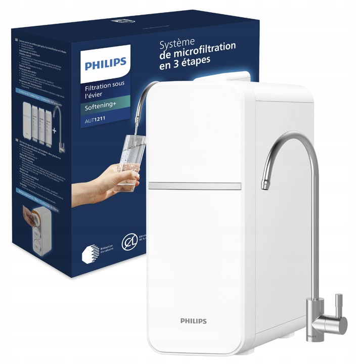 Przepływowy filtr do wody PHILIPS, filtr zmiękczający wodę, pod zlew +