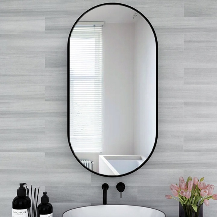 DUŻE LUSTRO OWALNE Industrialne ŁAZIENKOWE SALON SYPIALNIA CZARNE