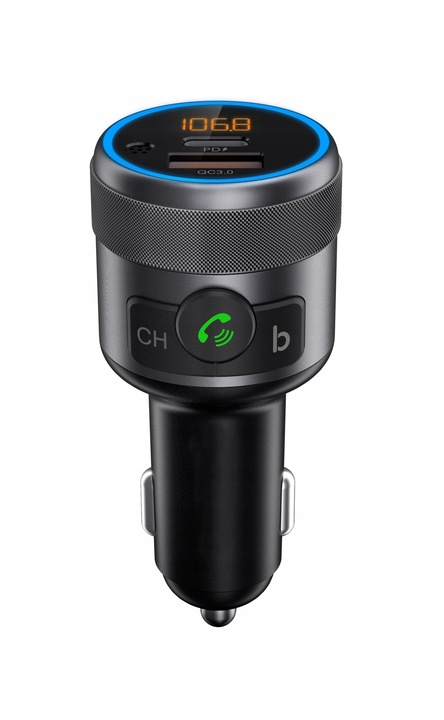 TRANSMITER FM BLUETOOTH USB TYP C QC 3.0 + PD BASS PD 20W