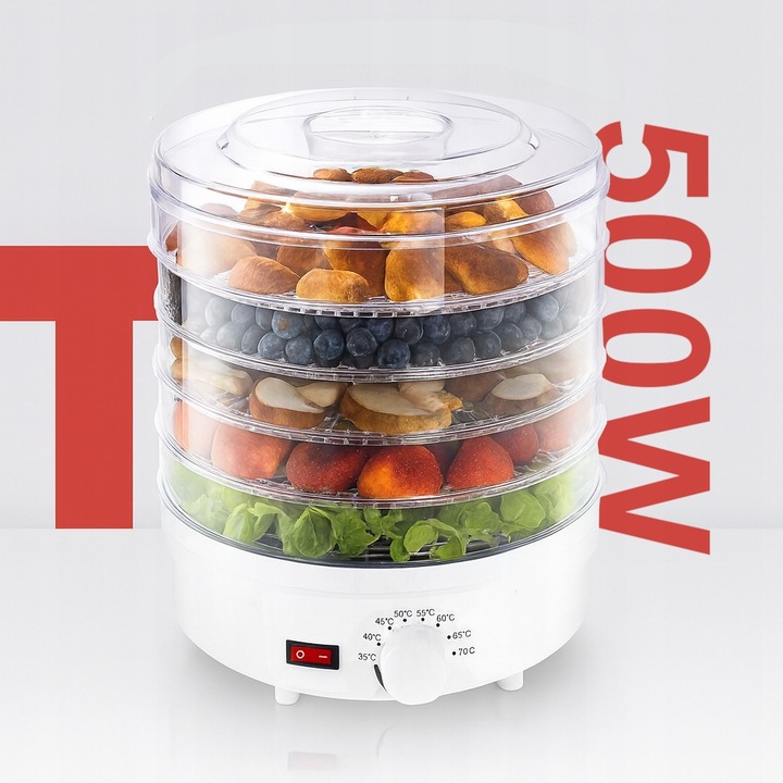 SUSZARKA SPOŻYWCZA DO GRZYBÓW OWOCÓW WARZYW REGULACJA 5 POZIOMÓW 500W