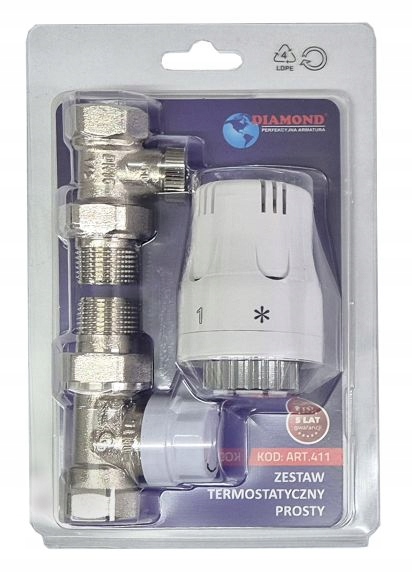 ZESTAW TERMOSTATYCZNY PROSTY ZAWÓR ZASILAJĄCY POWROTNY GŁOWICA DO