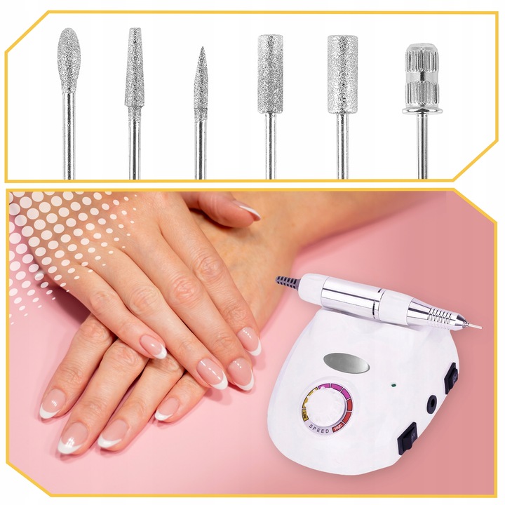 FREZARKA DO PAZNOKCI MANICURE PEDICURE PROFESJONALNA ZESTAW FREZÓW MOC 65W