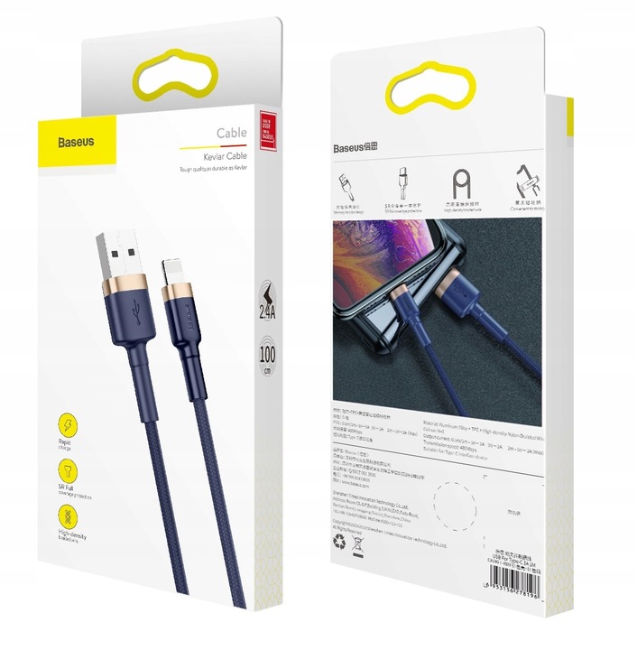BASEUS MOCNY KABEL USB DO LIGHTNING IPHONE IPAD PRZEWÓD OPLOT 2.4A 100cm