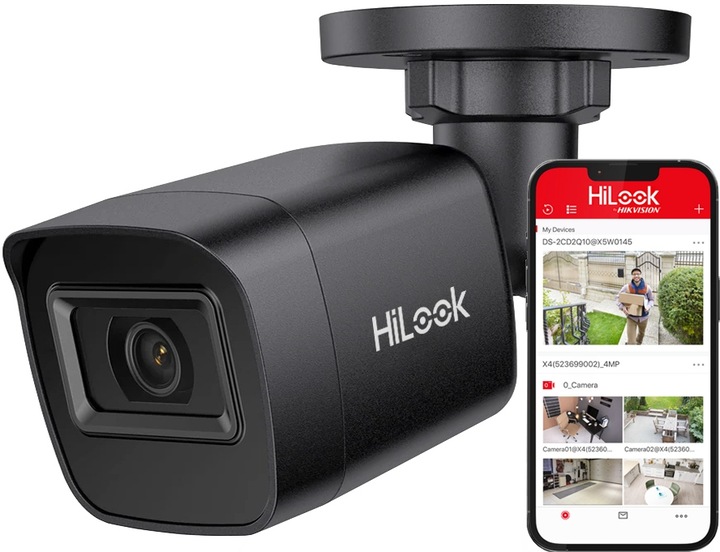 Kamera IP 4MPx zewnętrzna PoE 2K+ HiLook by Hikvision IPC-B141H-C BLACK