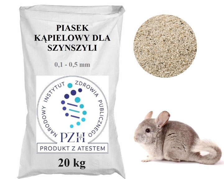 Piasek pył kąpielowy dla szynszyli, 0,1-0,5 mm, 20 kg, atest PZH