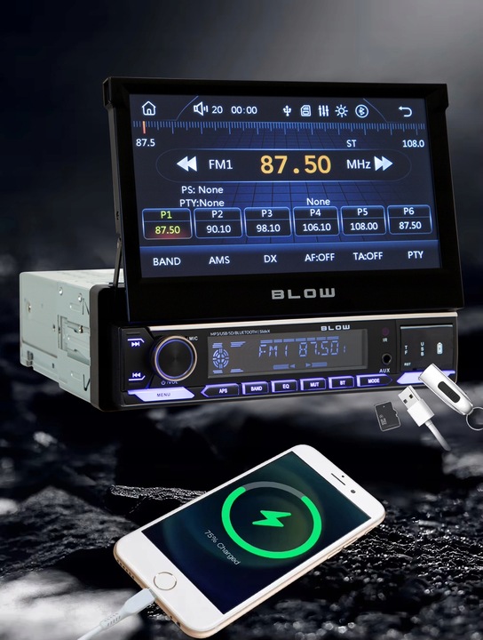 RADIO SAMOCHODOWE 1-DIN 7 CALI WYSUWANY DOTYKOWY EKRAN CARPLAY ANDROID