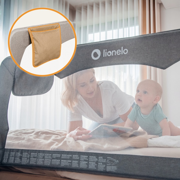 Barierka BRAMKA ZABEZPIECZAJĄCA do łóżka WYSOKA 150x66cm BEŻ Lionelo