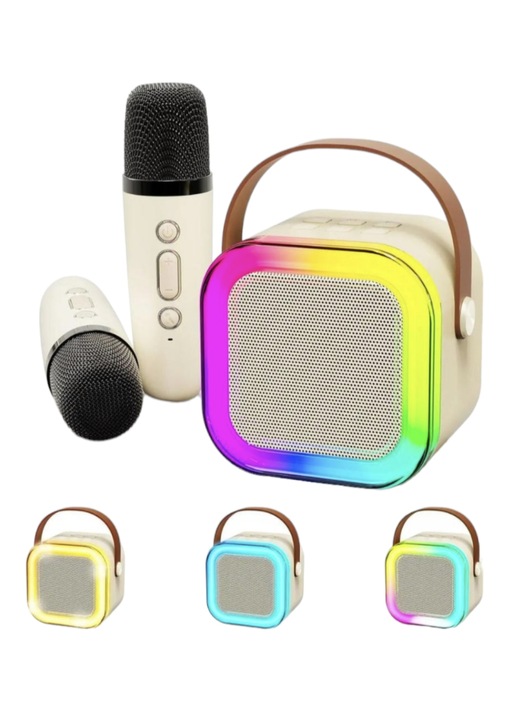 PRZENOŚNY GŁOŚNIK BLUETOOTH KARAOKE 2 MIKROFONY ZESTAW USB SD MINI JACK RGB