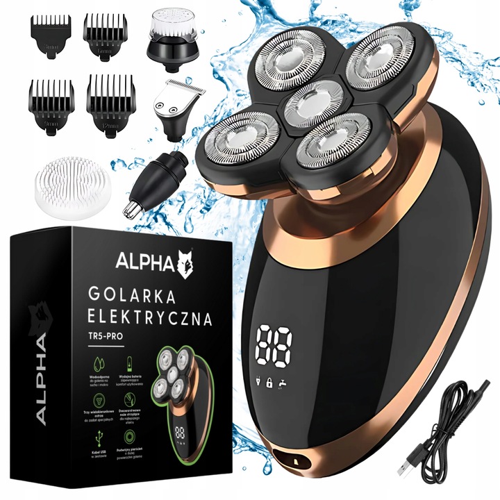 Golarka Męska 5W1 Maszynka do Golenia Brody, Włosów i Głowy - Trymer Alpha