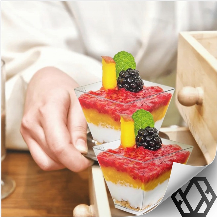 KUBEK PUCHARKI NA PRZEKĄSKI DESERY 120ml 50szt POJEMNIK NA DESER KWADRATOWY