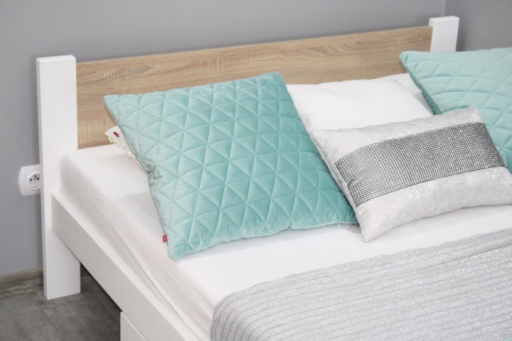 Łóżko pojedyncze 3D 90x200 białe dąb sonoma MATERAC Pi + stelaż gratis