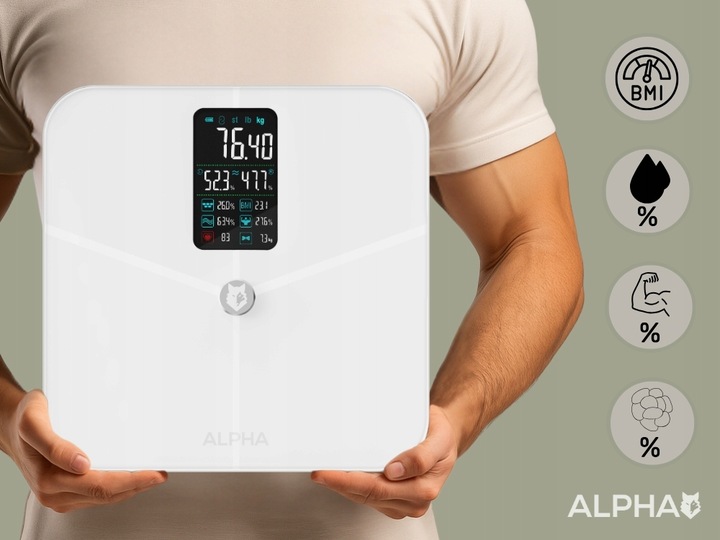 Waga Łazienkowa Elektroniczna Sportowa Alpha - Aplikacja Po Polsku