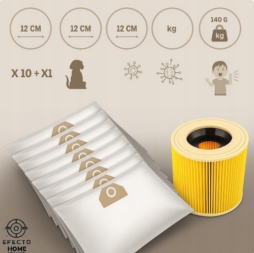 10x Worki do odkurzacza Karcher + Filtr Zamiennik | WD3 WD4 WD5 WD6