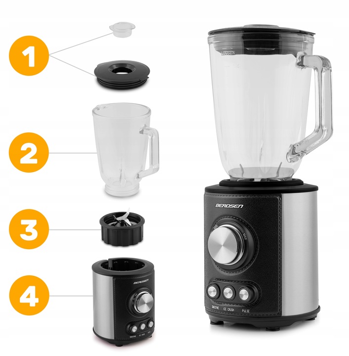 Blender kielichowy duży szklany czarny 800W Berdsen 1,5L