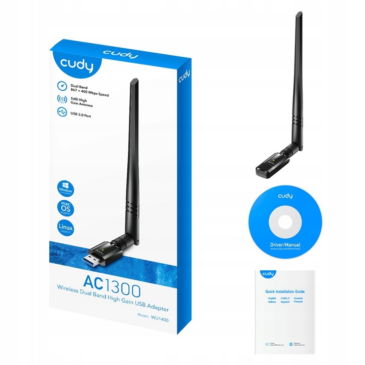 Karta Sieciowa zewnętrzna USB 3.0 Cudy Wu1400 adapter WiFi do laptopa 5 GHz