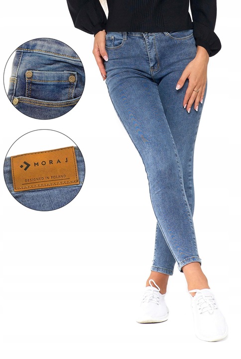 SPODNIE JEANSY SKINNY Z WYSOKIM STANEM RURKI KLASYCZNE MODNE MORAJ L