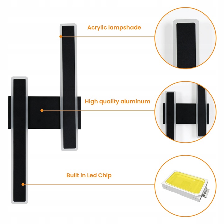 LAMPA SCIENNA KINKIET LED CZARNA NOWOCZESNA KORYTARZ DO SALONU 3000K
