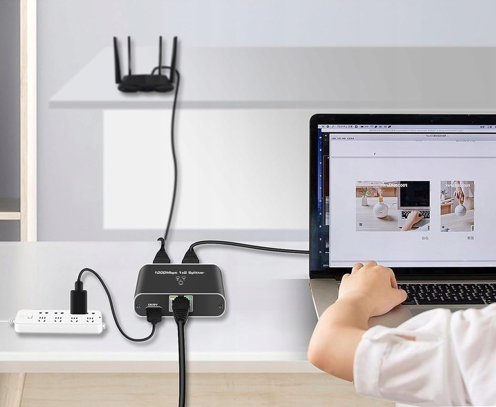 SPLITTER LAN 1x2 ADAPTER ROZDZIELACZ SWITCH 2xRJ45 ETHERNET 1000Mb GIGABIT