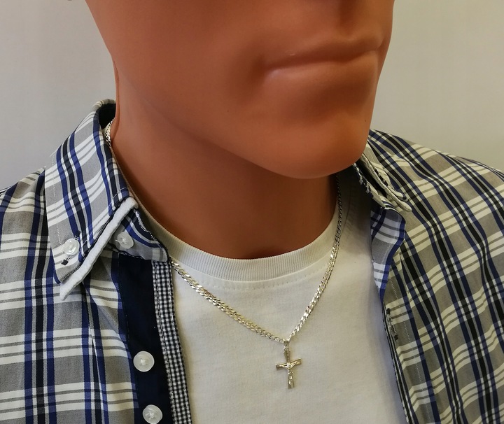 Łańcuszek Srebrny Męski 925 Pancerka 3,80mm z Krzyżykiem Grawer GRATIS