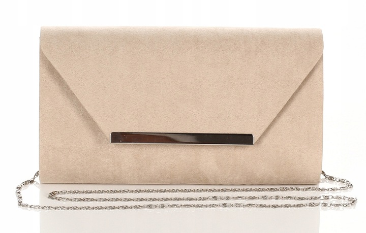 Efektowna Zamszowa Beżowa kopertówka na łańcuszku