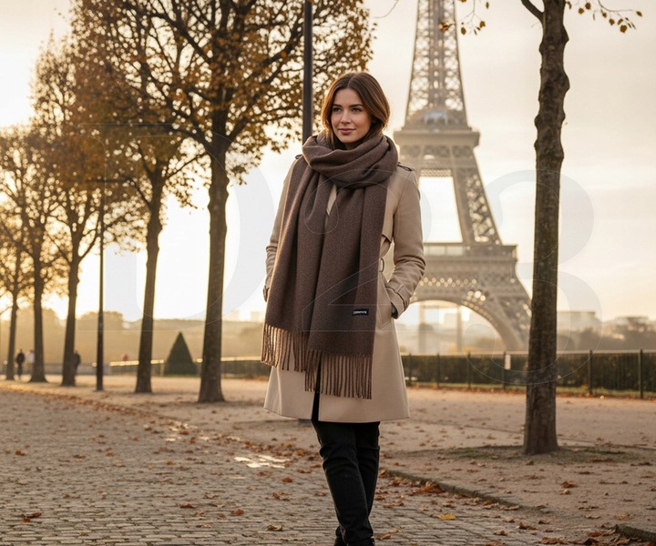 CIEPŁY SZAL KLASYCZNY SZALIK DAMSKI ELEGANCKI MODNY BRĄZOWY KOLORY
