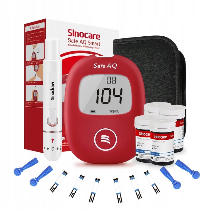 Glukometr Sinocare SAFE AQ SMART w mg/dl z 100 paskami i 100 lancetami