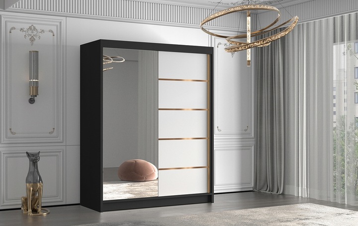 SZAFA PRZESUWNA FLAVIO III 150cm z lustrem GARDEROBA ZŁOTY uchwyt i