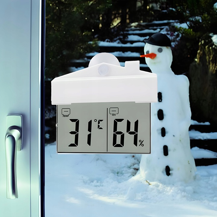 TERMOMETR ZEWNĘTRZNY WEWNĘTRZNY OKIENNY NA OKNO HIGROMETR CYFROWY °C/°F