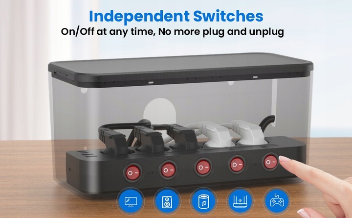 Listwa Zasilająca Organizer Na Przewody 5x AC + 4x USB Ineox LZO-1B Czarny