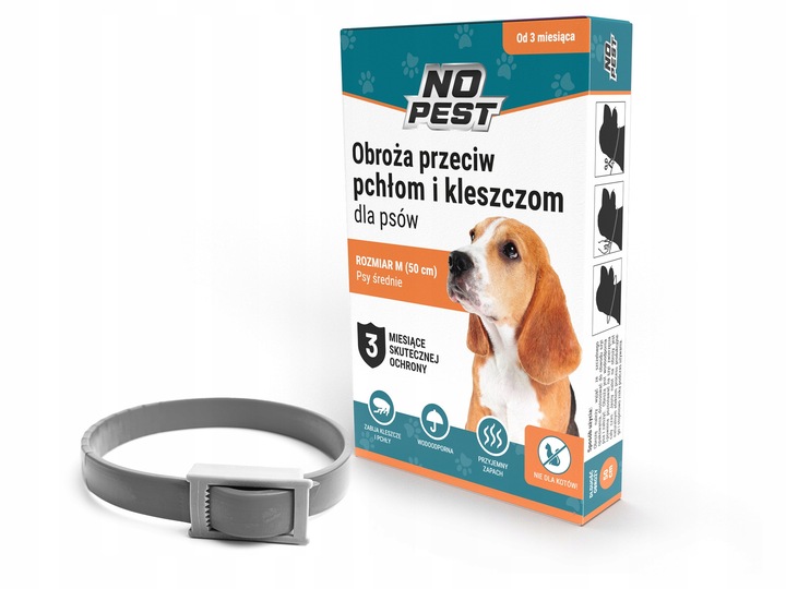 OBROŻA NA KLESZCZE I PCHŁY DLA PSA DLA PSÓW 50CM ROZMIAR M/L NO PEST