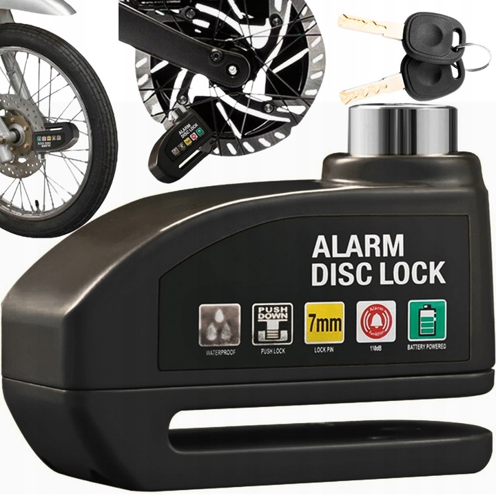 ALARM ZAPIĘCIE NA TARCZĘ HAMULCOWĄ ROWER MOTOR BLOKADA ROWEROWA 110d ABS