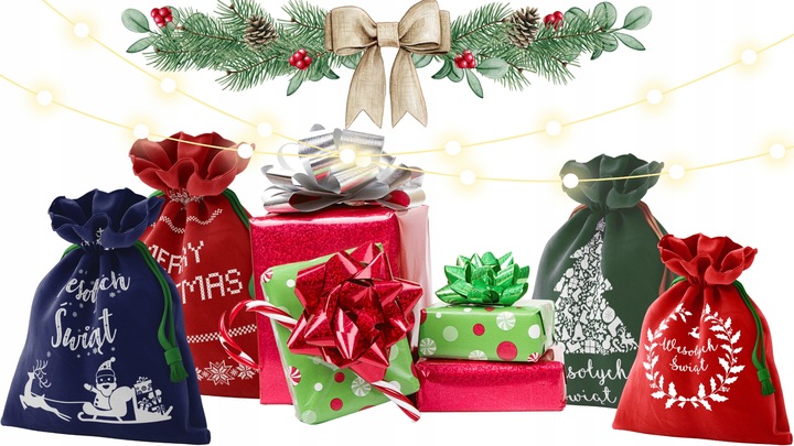 Torba worek torebka prezenty prezent prezentowy świąteczny Święta 30X45 4pc