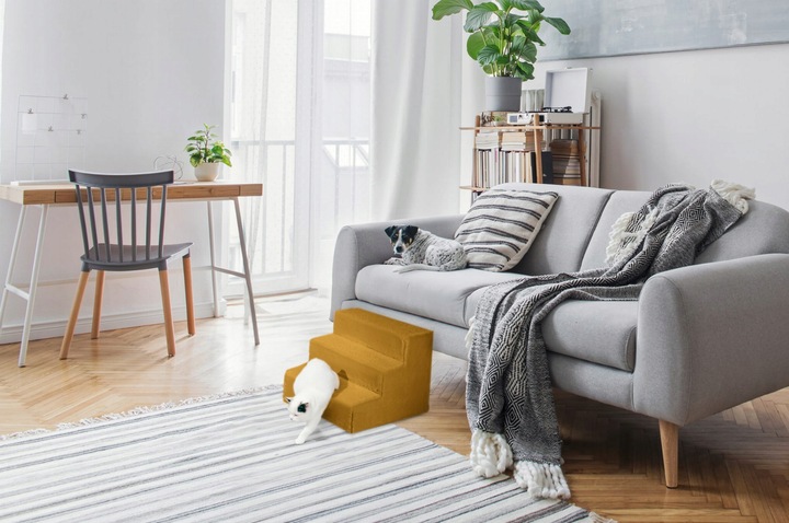 Schodki dla psa 3-stopnie tapicerowane żółte podest dla psa do kanapy