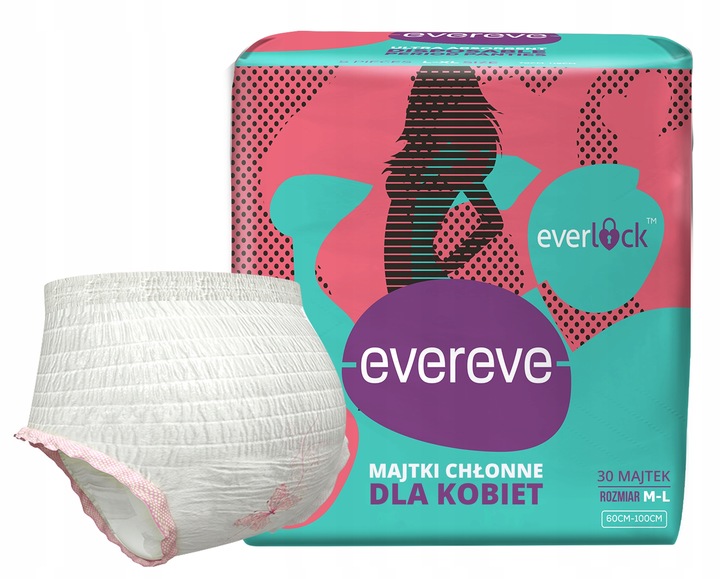 MAJTKI CHŁONNE MENSTRUACYJNE DLA KOBIET EVEREVE 30 SZT. ROZ: M-L