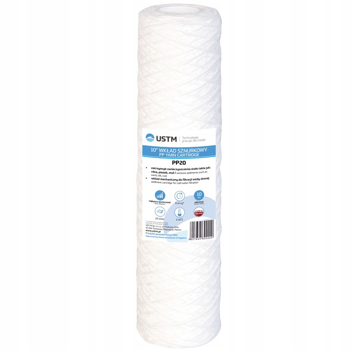 Filtr do wody filtrujący wkład sznurkowy 20 mik PP20 Ustm x10 sztuk