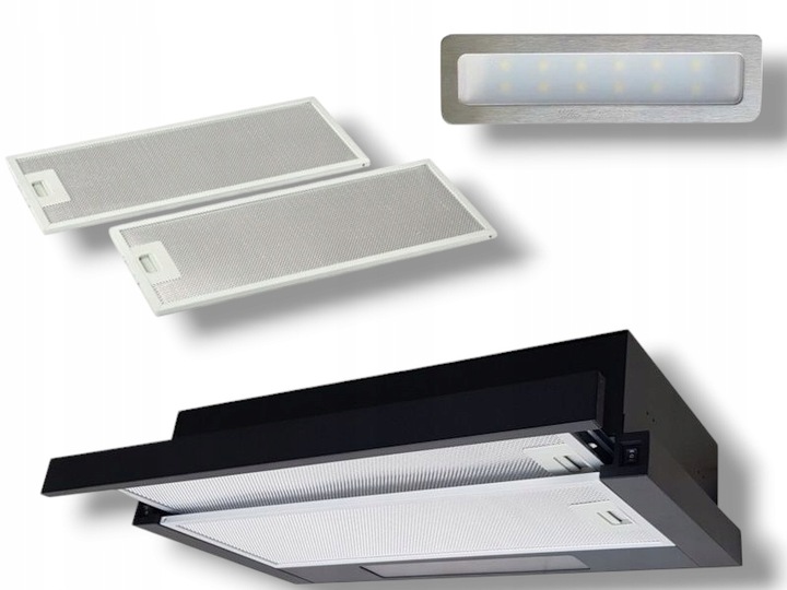 Czarny okap pochłaniacz kuchenny teleskopowy podszafkowy Marin 60cm