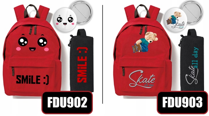 Zestaw Do Szkoły Czerwony Plecak + Piórnik + Pin MICKEY MOUSE Bajka Wzory