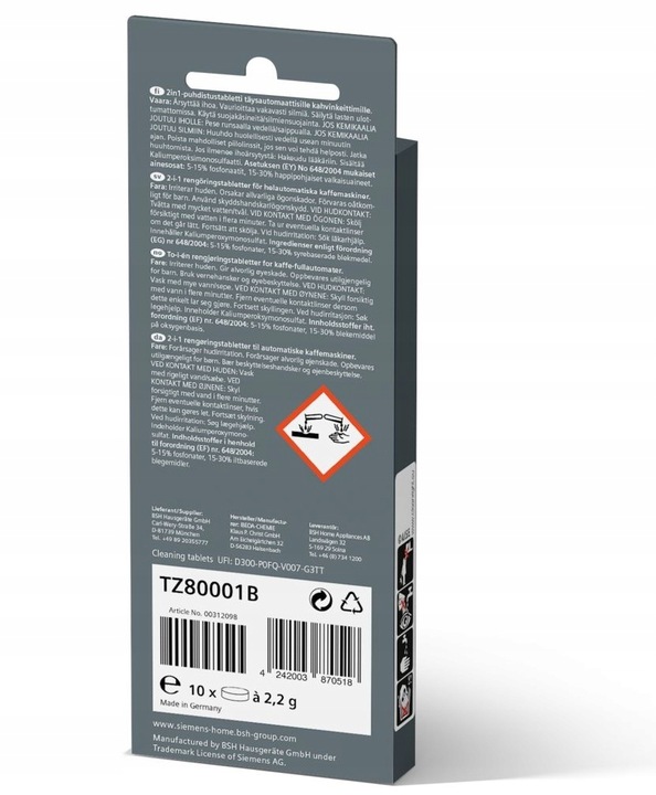 Tabletki czyszczące do Ekspresu SIEMENS TZ80001B BOSCH 2w1