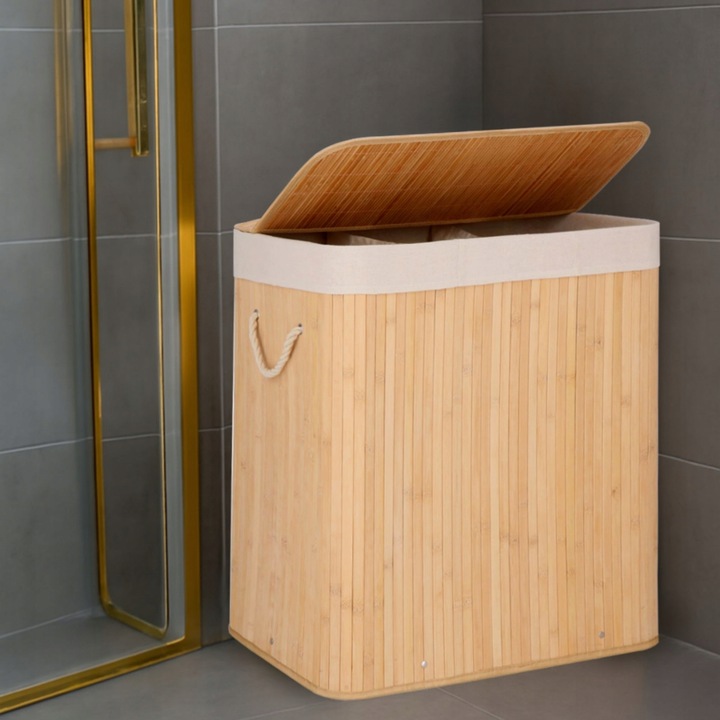 KOSZ BAMBUSOWY NA PRANIE BIELIZNĘ Z POKRYWĄ POJEMNIK DUŻY 150L BAMBUS