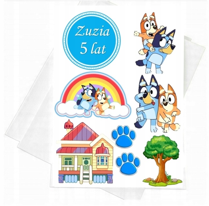WYDRUK CUKROWY Opłatek na tort NIEBIESKI PIES PIESEK + TABLICZKA Z TEKSTEM