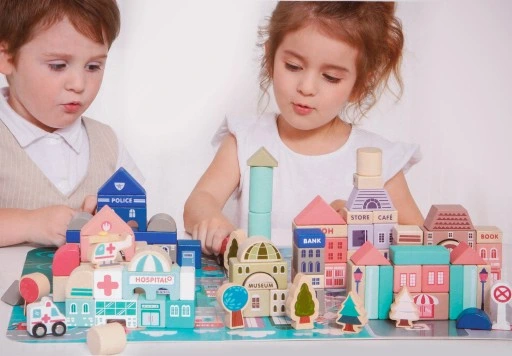 DREWNIANE KLOCKI ZESTAW DROGA MIASTO AUTA 115 ELEMENTÓW MATA PUZZLE