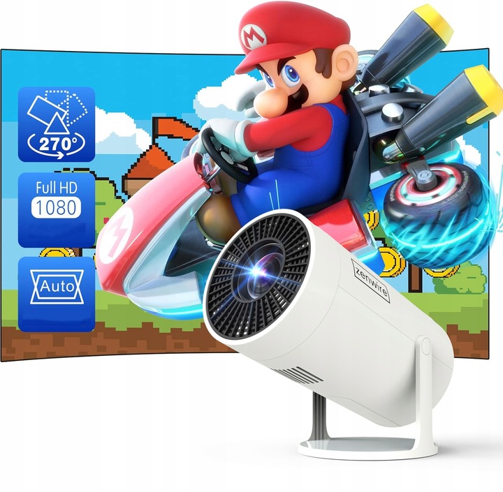 PRZENOŚNY MINI PROJEKTOR ANDROID 12 WiFi RZUTNIK 360 FULL HD 4K Bluetooth