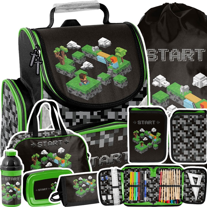 TORNISTER PLECAK SZKOLNY DO 1 KLASY DLA FANA GIER PIKSELE ZESTAW XXL