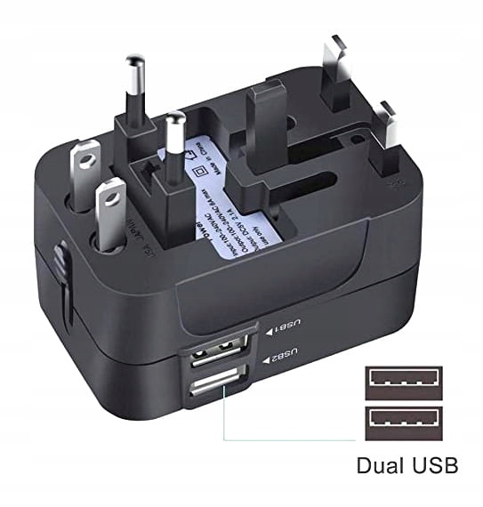Uniwersalny Adapter Zasilania Przejściówka PL Na Cały Świat z 2x USB
