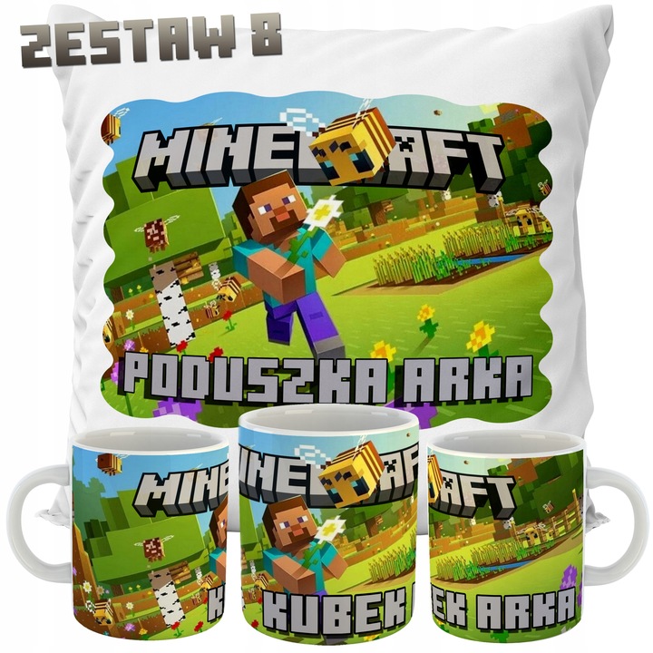 ZESTAW PODUSZKA + KUBEK MINECRAFT IMIĘ PREZENT