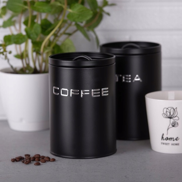 Komplet 3 pojemniki ALEX COFFEE SUGAR TEA czarny kawa cukier herbata zestaw